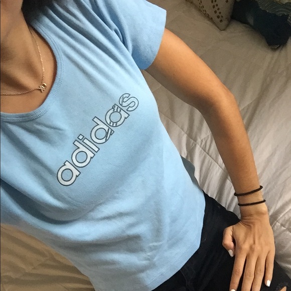 Vintage Pale Blue Adidas logo Graphic tee Crop top - Picture 6 of 8